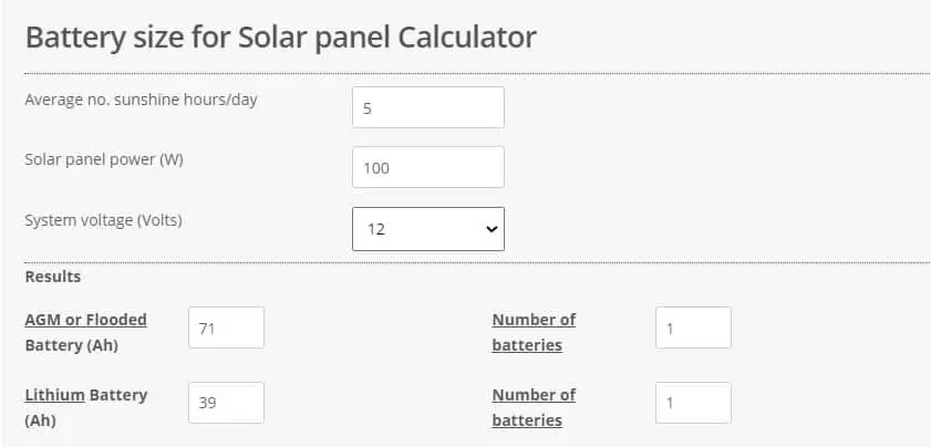 Battery size calculator for a solar panel size (watts) Ayixa